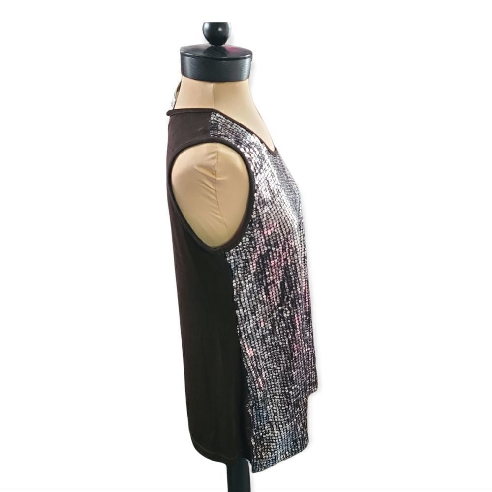 Chico"s Travelers Collection Brown Silver Sequin Tank Sleeveless Top, Chico's 2, - Picture 5 of 8